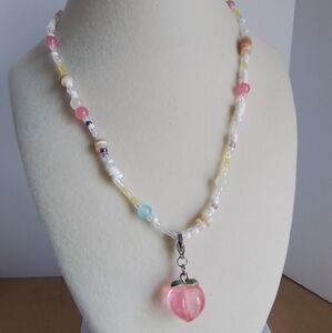 Peach/Pink Beaded Necklace with Removable Peach Pendant